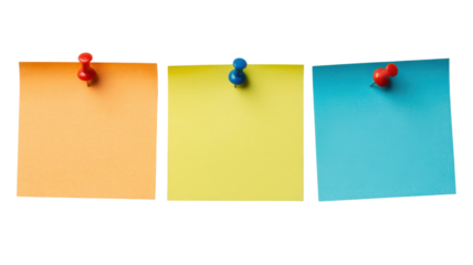Orange yellow blue sticky notes, office stationery memo pads with pins