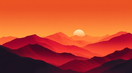 Vibrant sunset over majestic mountain range with warm orange hues