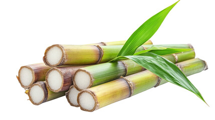 Organic sugarcane pieces with leaves for natural juice