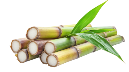 Organic sugarcane pieces with leaves for natural juice