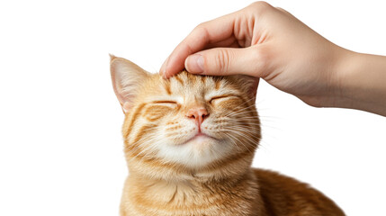 Content feline with eyes closed receiving affectionate pet.