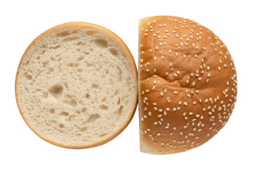 Two halves of sesame hamburger bun. Bread for burger ingredient.