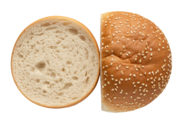 Two halves of sesame hamburger bun. Bread for burger ingredient.