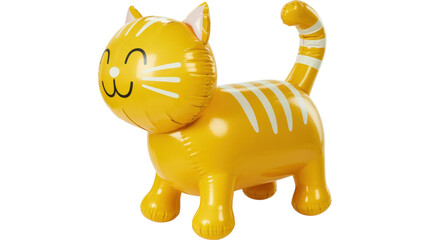 Yellow inflatable cat toy. Fun balloon object for kids. Vinyl animal.