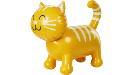 Yellow inflatable cat toy. Fun balloon object for kids. Vinyl animal.