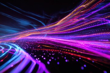 Abstract view of flowing lines and particles creating a futuristic, vibrant, and dynamic scene