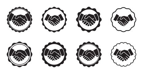 A set of eight handshake icons symbolizing business partnership and agreement