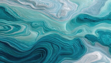 Fototapeta premium Abstract fluid artwork showcasing swirling teal, turquoise, and white marble-like textures