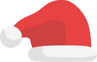 Red santa claus hat flat icon. Classic Red Santa Claus Hat Vector Illustration Isolated on White Background.
