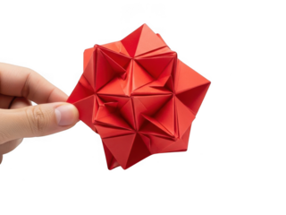 Red origami star isolated on transparent background