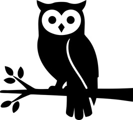 Owl Black Silhouette Sitting on Branch