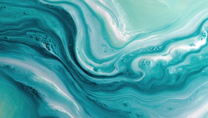 Swirling turquoise, white, and cyan hues, liquid-like, abstract pattern. Fluid, artistic aesthetic