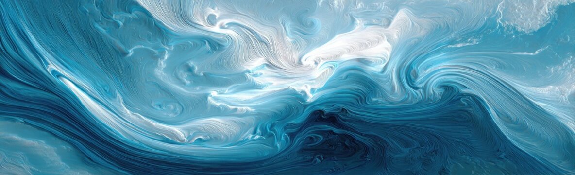 Abstract depiction of fluid motion, with swirling blues and whites, creating a dynamic, textured composition