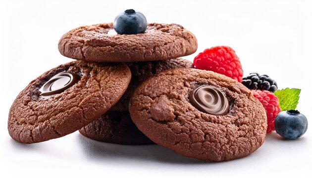 chocolate and berry cookies isolated on white background