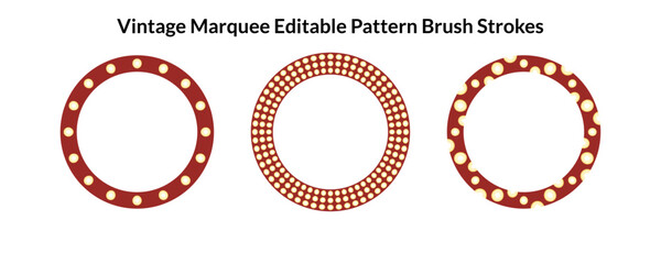 Vintage Marquee Light Frame Set - Retro Theater Circular Borders with Editable Pattern Brush Strokes