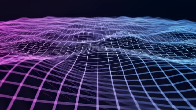 Abstract Wireframe Grid Surface Waving With Purple to Blue Gradient