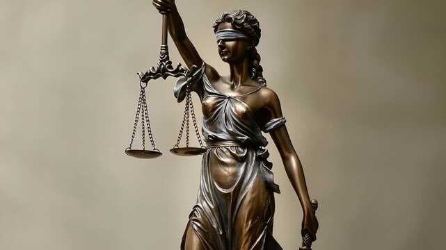 Video Statue of Lady Justice holding a sword, symbolizing fairness and justice
