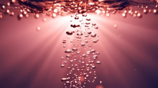 Underwater Bubbles Ascending in Pink Light, Sparkling and Rising Up