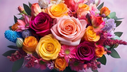 Naklejka premium Colorful Bouquet Of Roses And Flowers In A Bright Floral Arrangement