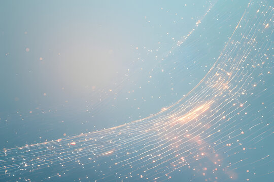 Golden light trails on blue background with sparkling particles - Powered by Adobe