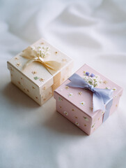 wrapped gift box with ribbon and flowers, generative ai