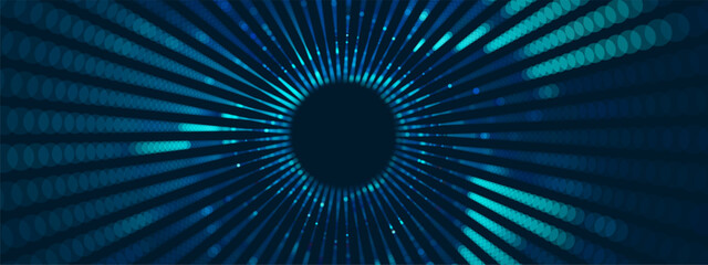 Tunnel portal with polygonal effect and quantum for AI background. Digital texture and grid for wormhole design. Cyber tech and code for science art concept.