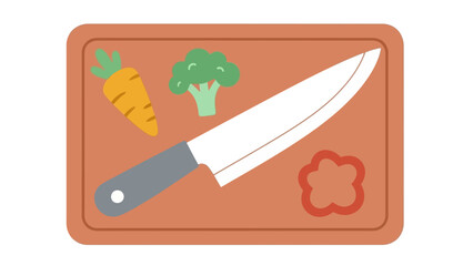 Flat design cutting board with knife and vegetables for kitchen inspiration