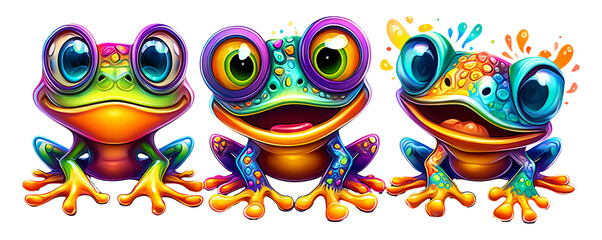Fototapeta premium Cheerful Colorful Frogs Mascots Illustration for Festive Parade or Festival Theme