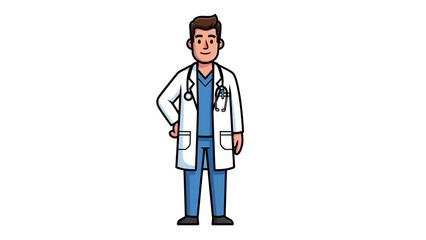 Fototapeta premium A confident doctor standing in a white background wearing a stethoscope