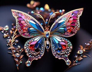elaborate jeweled butterfly brooch with vibrant enamel and rhinestone detailing