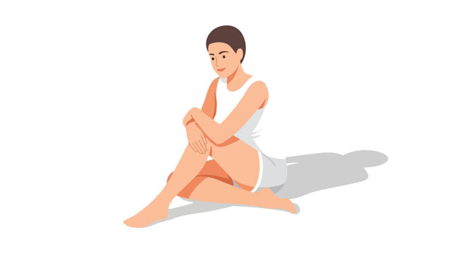 Minimalist flat design of a seated person with relaxed pose and soft shadows