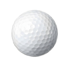 Golf ball in closeup view on white background, isolated and transparent  
