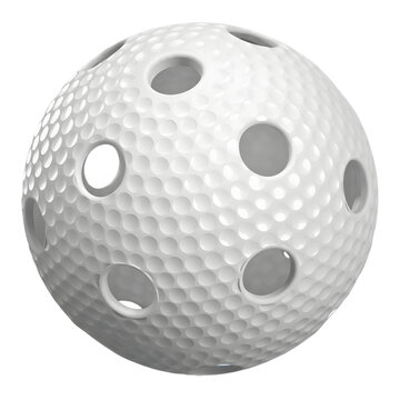 White Floorball ball with holes for play, transparent background, isolated