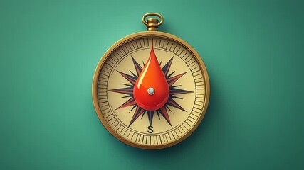 Vintage compass with a water droplet on green backdrop - Powered by Adobe