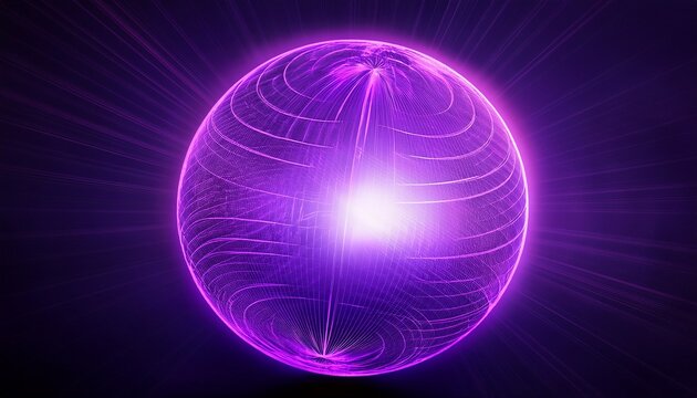 pulsating orb of radiant purple neon glows against dark background