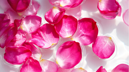 水面に浮かぶピンクのバラの花びら
