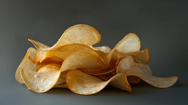 Video A stack of potato chips sitting on a table, perfect for snacking or displaying