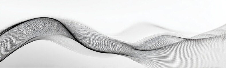 Abstract, grayscale design of flowing, wavy lines over a gradient white background. Soft, blurred effect
