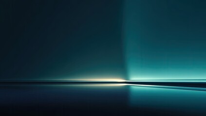 Abstract composition using a cool color palette with intersecting lines creating depth and reflections