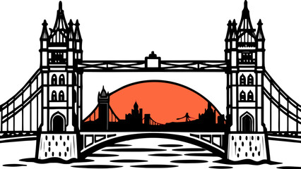 Obraz premium Very beautiful dramatic deep-red sunset behind Tower Bridge, highlighting its Gothic towers and reflections on the River Thames, creating a powerful and atmospheric London cityscape.
