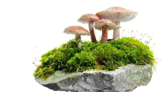 Video Group of mushrooms sitting on top of a moss-covered rock
