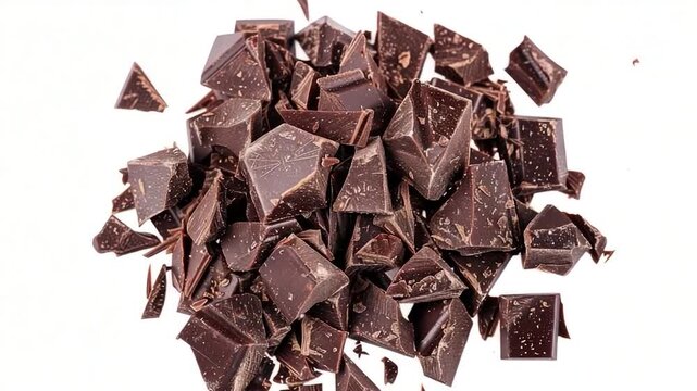 Video A stack of assorted chocolate pieces on a clean white surface