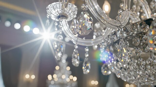 Elegant Crystal Chandelier Shines in Ballroom in Elegant Setting