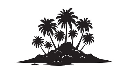 vector illustration of a tropical island with palms silhouette  © Md