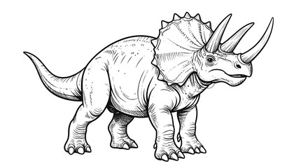 Fototapeta premium Detailed Line Art Illustration of a Triceratops Dinosaur on a White Background