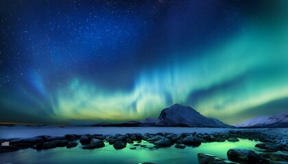 Naklejka premium Aurora Borealis Magical Effect Green Blue The Elegant Aurora Lights Glowing Brightly At Night
