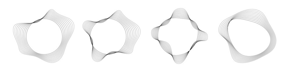 Set of round curved sound waves with dynamic wavy stripes