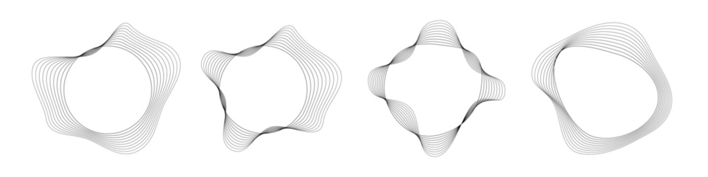 Set of round curved sound waves with dynamic wavy stripes