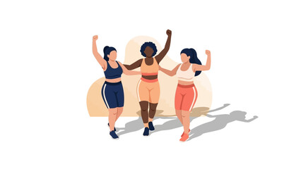 Three confident women celebrating success together in minimalist art