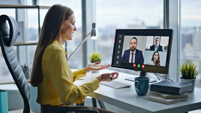 Business woman talking on video conference meeting in the office